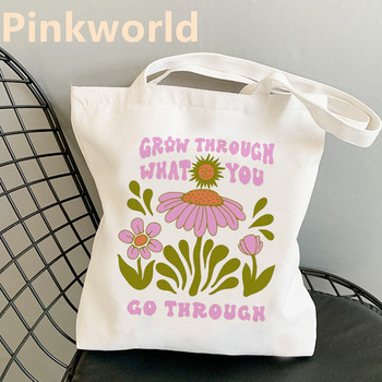 ΤΣΑΝΤΑ Don\'t Over Think It Flower Print Cool Shopper Bag Shopper Μαύρη Λευκή Γυναικείες Τσάντες ώμου μόδας shopper Τσάντα, Drop Ship