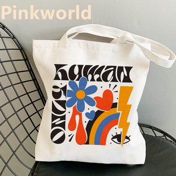 ΤΣΑΝΤΑ Don\'t Over Think It Flower Print Cool Shopper Bag Shopper Μαύρη Λευκή Γυναικείες Τσάντες ώμου μόδας shopper Τσάντα, Drop Ship