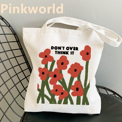 TÁSKA Ne gondolja túlzásba Virágnyomat Cool Shopper Bag Shopper Black White Női Divatos vásárlói válltáskák Csomagtartó táska, Drop Ship