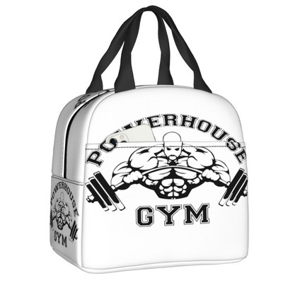 Powerhouse Gym Logo Изолирани чанти за обяд за работа Училище Бодибилдинг Фитнес Преносим термичен охладител Bento Box Жени Деца