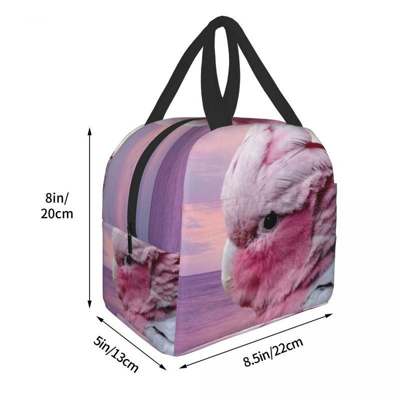Galah Cockatoo pārnēsājamas pusdienu kastes sievietēm Necaurlaidīgas Pink Bird Parrot Thermal Cooler pārtikas izolēta pusdienu soma