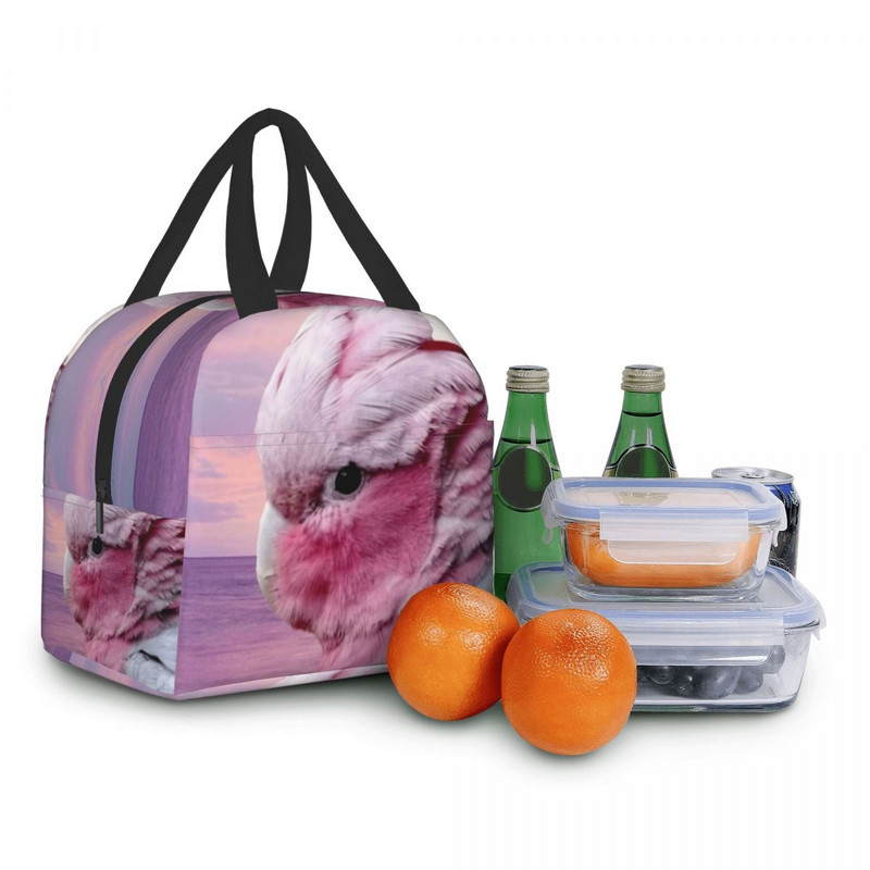 Galah Cockatoo pārnēsājamas pusdienu kastes sievietēm Necaurlaidīgas Pink Bird Parrot Thermal Cooler pārtikas izolēta pusdienu soma