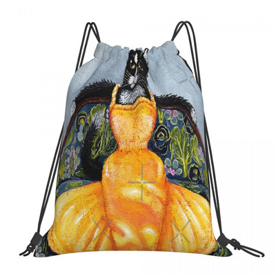 Feline In A Yellow Dress Drawstring Чанти Раници Аниме Kawaii Чанта Ученическа чанта Мъжка ученическа чанта за обувки