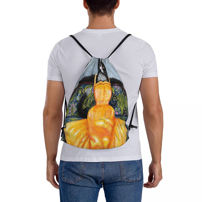 Felină Într-o Rochie Galbenă Genți cu șnur Rucsaci Anime Kawaii Geanta Școală Bărbat Școală Pantofi Geantă