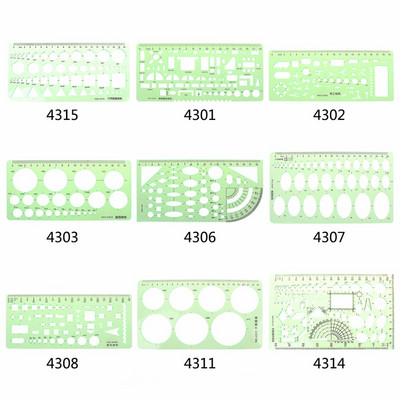 Χάρακες 18 στυλ Πράσινοι πλαστικοί κύκλοι Χάρακας γεωμετρικού προτύπου Στένσιλ Εργαλείο μέτρησης Χαρτικά Μαθητές Σχεδιασμός χάρακα καμπύλης