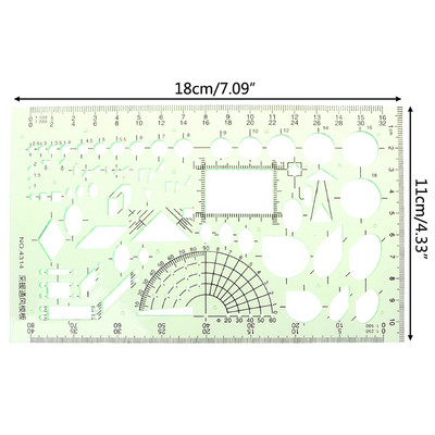 18 Stila lineālie Zaļie Plastmasas Apļi Ģeometriskās Veidnes Lineāls Trafarets Mērinstruments Kancelejas piederumi Skolēni Zīmēšanas līknes Lineāls