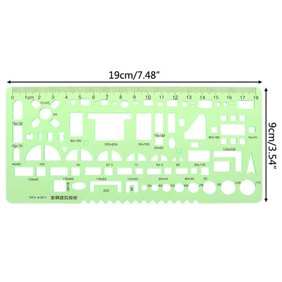 18 Stila lineālie Zaļie Plastmasas Apļi Ģeometriskās Veidnes Lineāls Trafarets Mērinstruments Kancelejas piederumi Skolēni Zīmēšanas līknes Lineāls