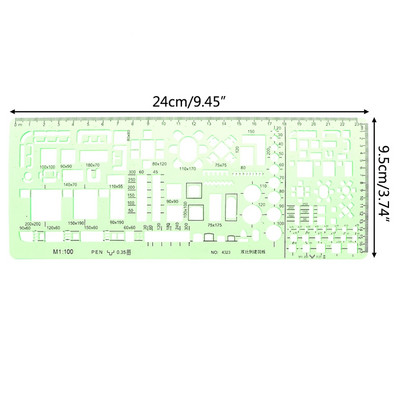 18 Stila lineālie Zaļie Plastmasas Apļi Ģeometriskās Veidnes Lineāls Trafarets Mērinstruments Kancelejas piederumi Skolēni Zīmēšanas līknes Lineāls