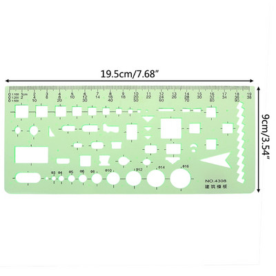 18 Stila lineālie Zaļie Plastmasas Apļi Ģeometriskās Veidnes Lineāls Trafarets Mērinstruments Kancelejas piederumi Skolēni Zīmēšanas līknes Lineāls
