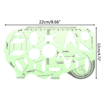 18 Stila lineālie Zaļie Plastmasas Apļi Ģeometriskās Veidnes Lineāls Trafarets Mērinstruments Kancelejas piederumi Skolēni Zīmēšanas līknes Lineāls