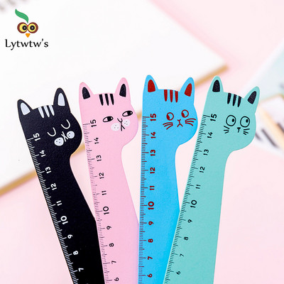 1 bucată Lytwtw`s Cat Candy Color Kawaii Papetarie Desen animat Cadou coreean Office School Pisicuță Drept din lemn Riglă