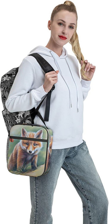 Fox Thermal Lunch Box Μονωμένη τσάντα φαγητού επαναχρησιμοποιήσιμη τσάντα ψυγείου για γυναίκες κορίτσι Αγόρι Bento τσάντα για σχολική εργασία για πικ-νικ Πεζοπορία