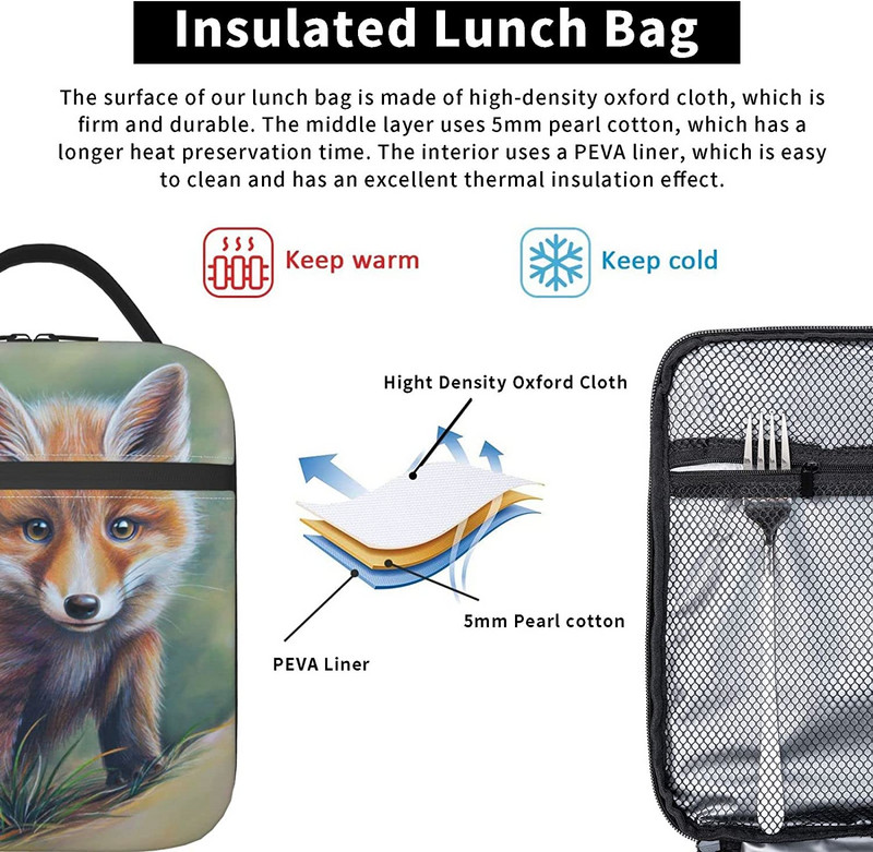 Fox termalna kutija za ručak Izolirana torba za ručak Rashladna torba za višekratnu upotrebu za žene Djevojčice Dječaci Bento torba za školski rad Piknik Planinarenje