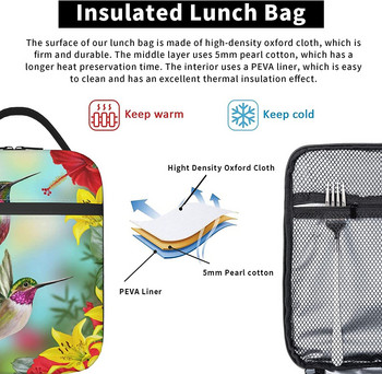 Beautiful Birds Hummingbirds Insulated Lunch Bag Box για Γυναίκες Αγόρια Κορίτσια Επαναχρησιμοποιήσιμη Θερμική τσάντα για πικνίκ εργασίας στο σχολείο