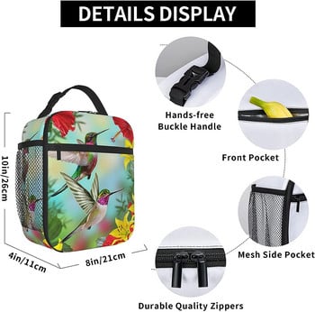 Beautiful Birds Hummingbirds Insulated Lunch Bag Box για Γυναίκες Αγόρια Κορίτσια Επαναχρησιμοποιήσιμη Θερμική τσάντα για πικνίκ εργασίας στο σχολείο