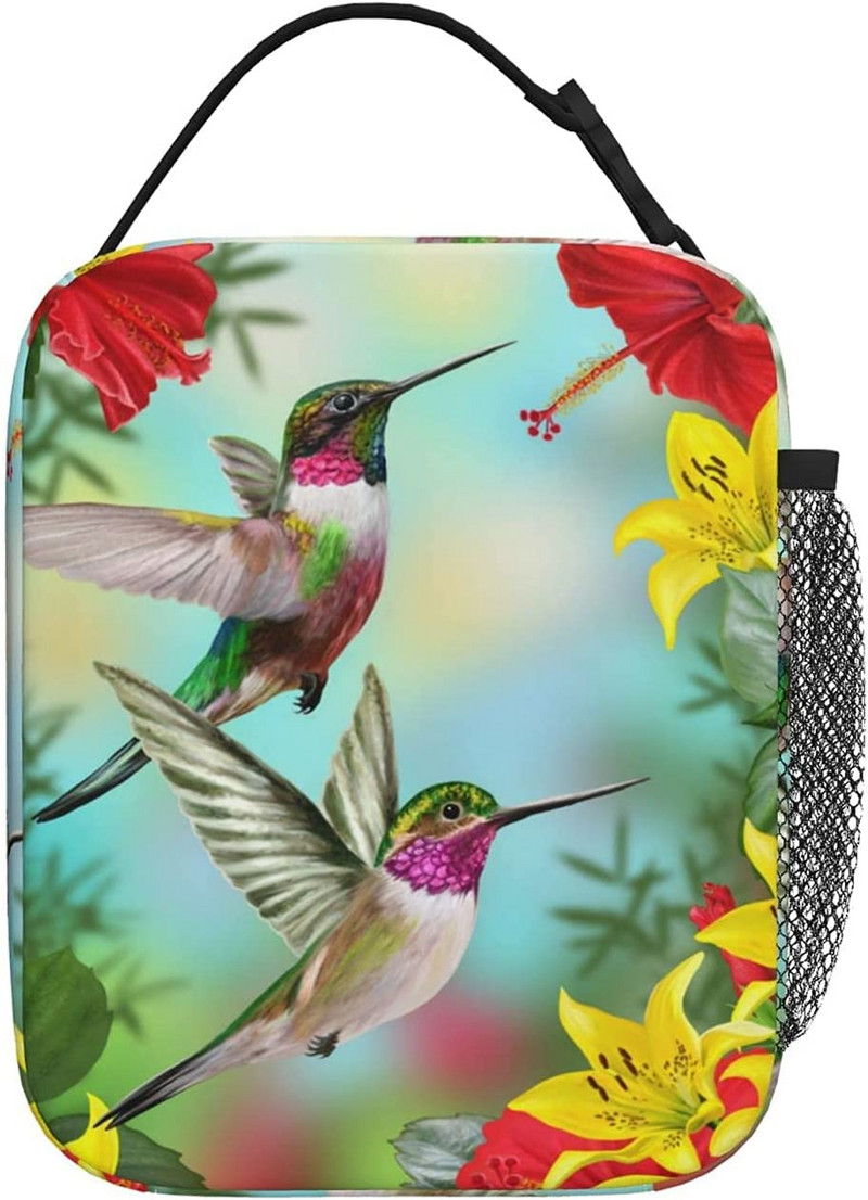 Păsări frumoase, colibri, geantă izolată pentru prânz, cutie de prânz pentru femei, băieți, fete, geantă termică reutilizabilă, pentru picnic, școală, serviciu