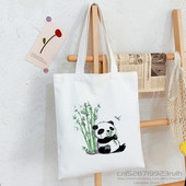 Panda Custom Tote Bag Shopping Girl Animal Cartoon Moderan Kawaii Design Black Unisex putna platnena torba Eko sklopiva shopping torba