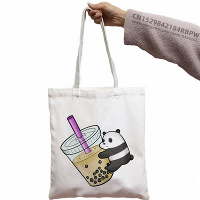 Panda Custom Tote Bag Shopping Girl Animal Cartoon Moderan Kawaii Design Black Unisex putna platnena torba Eko sklopiva shopping torba