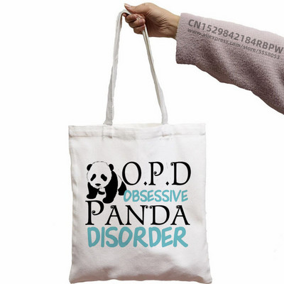 Panda Custom Tote Bag Shopping Girl Animal Cartoon Moderan Kawaii Design Black Unisex putna platnena torba Eko sklopiva shopping torba