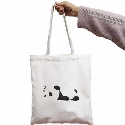 Panda Custom Tote Bag Shopping Girl Animal Cartoon Moderan Kawaii Design Black Unisex putna platnena torba Eko sklopiva shopping torba