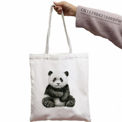 Panda Custom Tote Bag Shopping Girl Animal Cartoon Moderan Kawaii Design Black Unisex putna platnena torba Eko sklopiva shopping torba