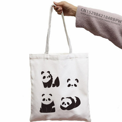 Panda Custom Tote Bag Shopping Girl Animal Cartoon Moderan Kawaii Design Black Unisex putna platnena torba Eko sklopiva shopping torba