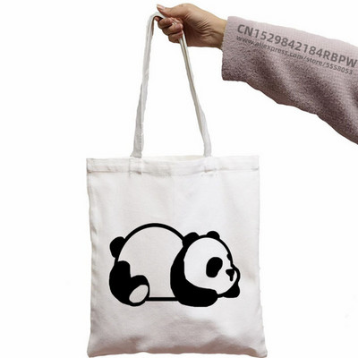 Panda Custom Tote Bag Shopping Girl Animal Cartoon Moderan Kawaii Design Black Unisex putna platnena torba Eko sklopiva shopping torba