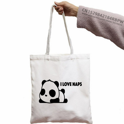 Panda Custom Tote Bag Shopping Girl Animal Cartoon Moderan Kawaii Design Black Unisex putna platnena torba Eko sklopiva shopping torba