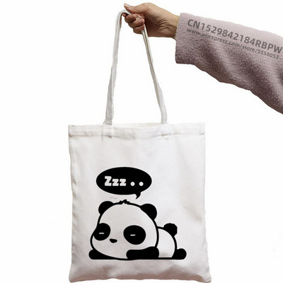 Panda Custom Tote Bag Shopping Girl Animal Cartoon Moderan Kawaii Design Black Unisex putna platnena torba Eko sklopiva shopping torba