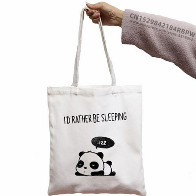 Panda Custom Tote Bag Shopping Girl Animal Cartoon Moderan Kawaii Design Black Unisex putna platnena torba Eko sklopiva shopping torba