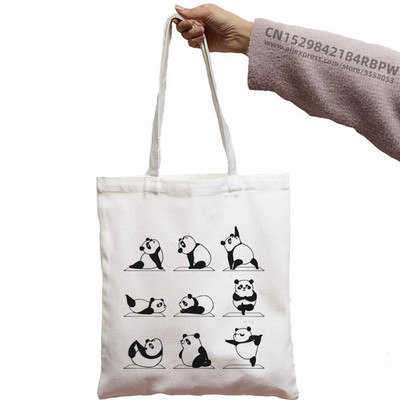 Panda Custom Tote Bag Shopping Girl Animal Cartoon Moderan Kawaii Design Black Unisex putna platnena torba Eko sklopiva shopping torba
