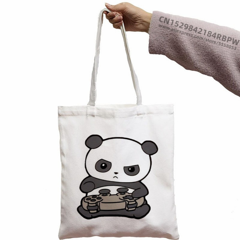 Panda Custom Tote Bag Shopping Girl Animal Cartoon Moderan Kawaii Design Black Unisex putna platnena torba Eko sklopiva shopping torba