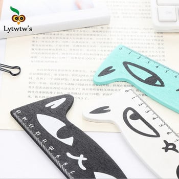 1 бр. Lytwtw\'s Cute Kawaii Black Cat Kitten Straight Ruler Дървени инструменти Карикатура Шиене Рисуване Офис Училищни канцеларски материали