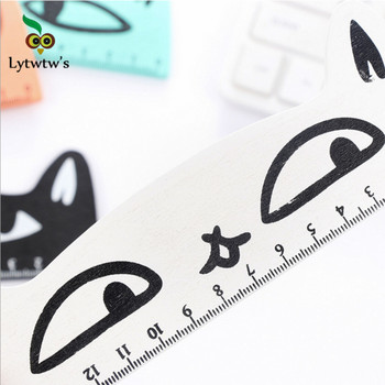 1 бр. Lytwtw\'s Cute Kawaii Black Cat Kitten Straight Ruler Дървени инструменти Карикатура Шиене Рисуване Офис Училищни канцеларски материали