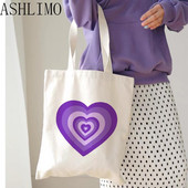 Liela soma pirkumu soma Purpursarkana sirds Japan Vintage Sweet Anime Print Y2k kanvas soma Ikdienas lielas ietilpības sieviešu plecu soma