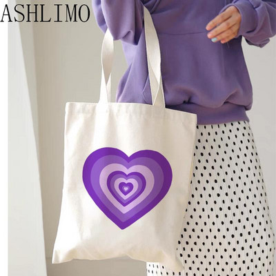 Velika velika torba Shopper torbe Purple Heart Japan Vintage Sweet Anime print Y2k platnena torba Ležerna ženska torba na rame velikog kapaciteta