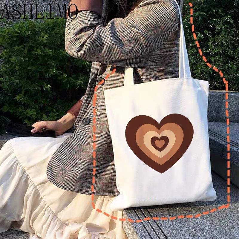 Liela soma pirkumu soma Purpursarkana sirds Japan Vintage Sweet Anime Print Y2k kanvas soma Ikdienas lielas ietilpības sieviešu plecu soma