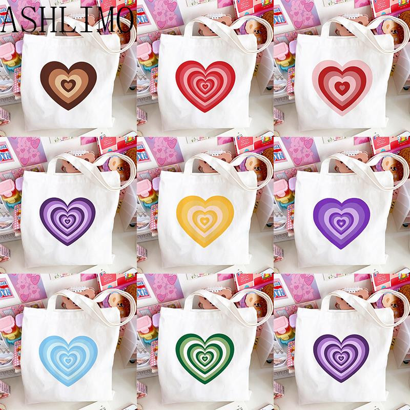 Liela soma pirkumu soma Purpursarkana sirds Japan Vintage Sweet Anime Print Y2k kanvas soma Ikdienas lielas ietilpības sieviešu plecu soma