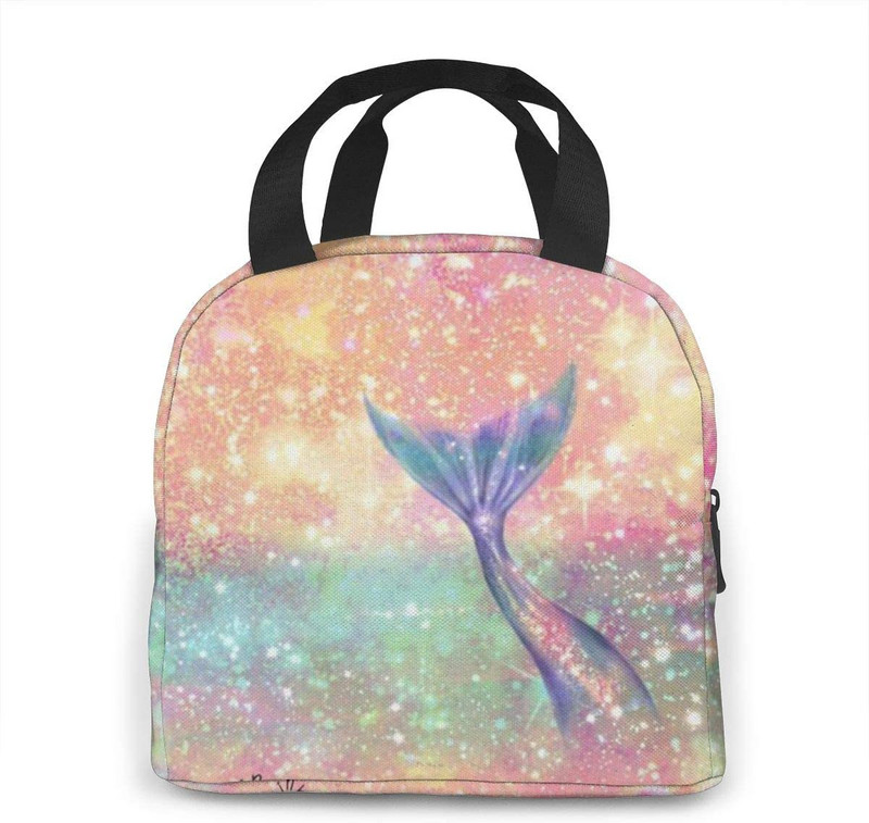 Svjetlucava ružičasta sirena torba za ručak za žene Djevojke Izolirana dječja piknik torbica Termalna torbica za hlađenje Bento Meal Prep Slatka kutija za ručak