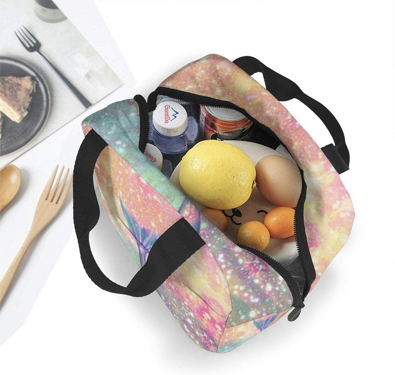 Svjetlucava ružičasta sirena torba za ručak za žene Djevojke Izolirana dječja piknik torbica Termalna torbica za hlađenje Bento Meal Prep Slatka kutija za ručak