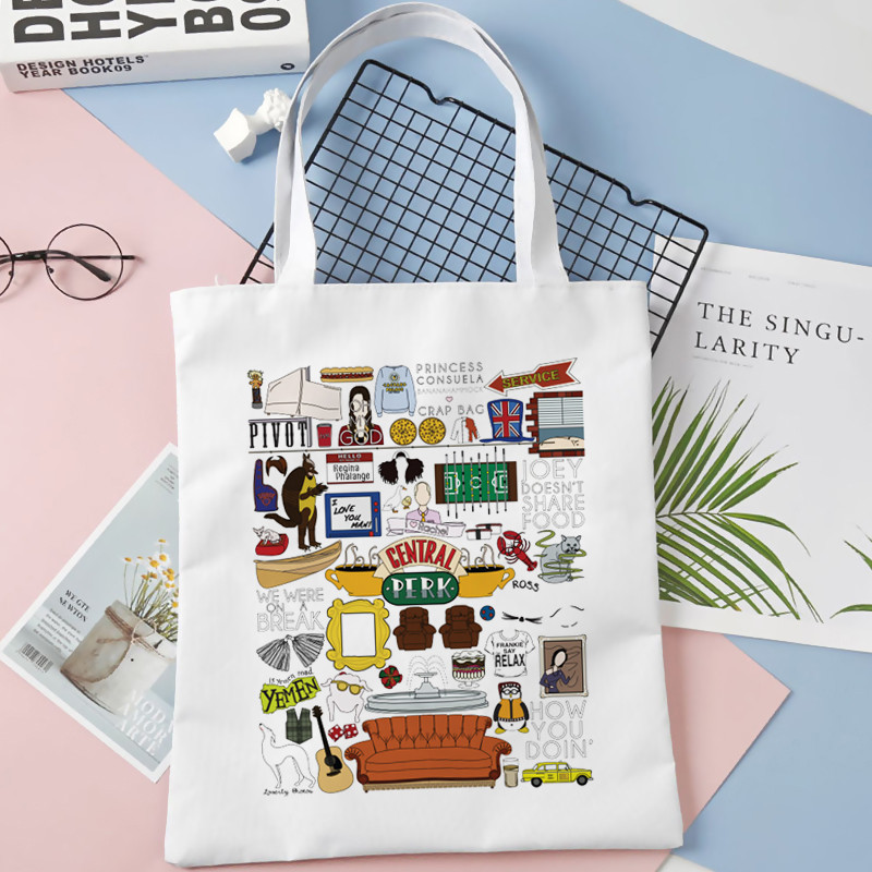 Friends Tv Pattern Print Torba Tote Bag Torba na rame Cartoon Harajuku platnene torbe velikog kapaciteta Studentska torba Bolsas