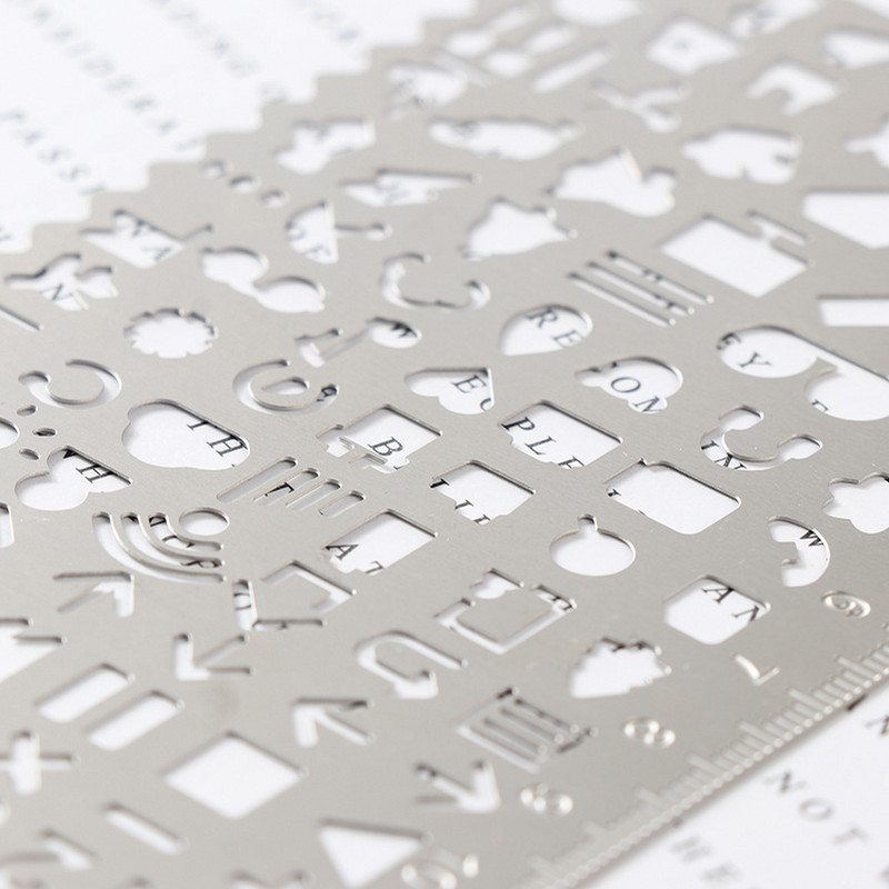 Višenamjensko šuplje ravnalo od nehrđajućeg čelika mačka Šablone za crtanje geometrijskih figura Metalno ravnalo Diy Alat Predložak dnevnika