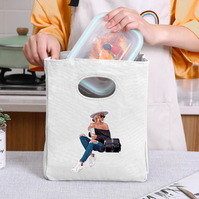 Geantă de prânz pentru fete de modă, cutie de prânz din pânză, geantă de picnic, geantă portabilă izolată, container mic pentru cină, geantă de depozitare a alimentelor