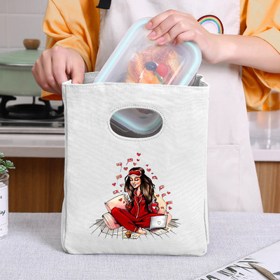 Geantă de prânz pentru fete de modă, cutie de prânz din pânză, geantă de picnic, geantă portabilă izolată, container mic pentru cină, geantă de depozitare a alimentelor