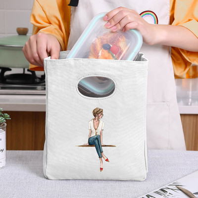 Geantă de prânz pentru fete de modă, cutie de prânz din pânză, geantă de picnic, geantă portabilă izolată, container mic pentru cină, geantă de depozitare a alimentelor