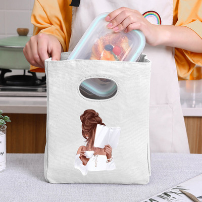 Geantă de prânz pentru fete de modă, cutie de prânz din pânză, geantă de picnic, geantă portabilă izolată, container mic pentru cină, geantă de depozitare a alimentelor