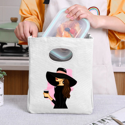 Geantă de prânz pentru fete de modă, cutie de prânz din pânză, geantă de picnic, geantă portabilă izolată, container mic pentru cină, geantă de depozitare a alimentelor