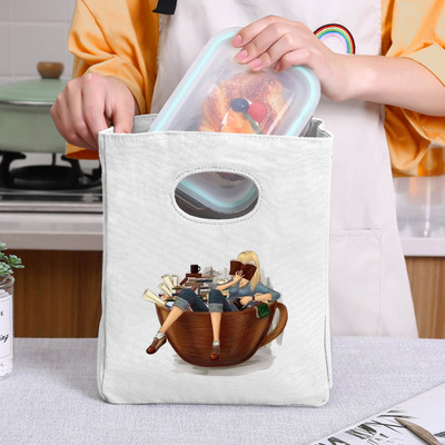 Geantă de prânz pentru fete de modă, cutie de prânz din pânză, geantă de picnic, geantă portabilă izolată, container mic pentru cină, geantă de depozitare a alimentelor