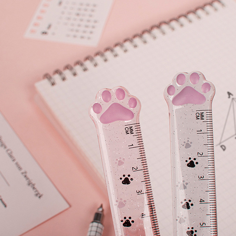 Roztomilé plastové rovné pravítka s mačacími labkami, pravítka Kawaii pre mačiatka, zábavný darček pre kreslenie, kórejský úrad, škola, meranie, kreslenie, cena pre študentov