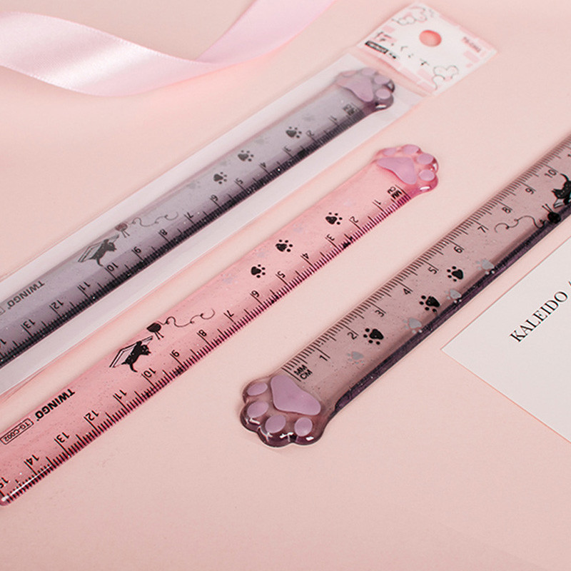 Roztomilé plastové rovné pravítka s mačacími labkami, pravítka Kawaii pre mačiatka, zábavný darček pre kreslenie, kórejský úrad, škola, meranie, kreslenie, cena pre študentov